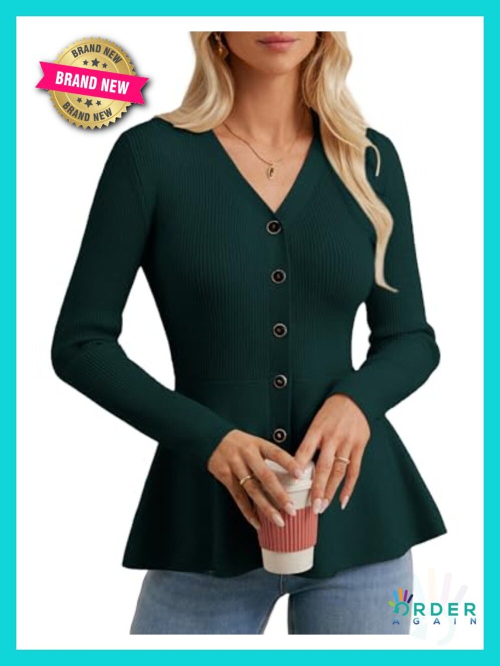 Long Sleeve Button Up Peplum Knit Cardigan Blazer